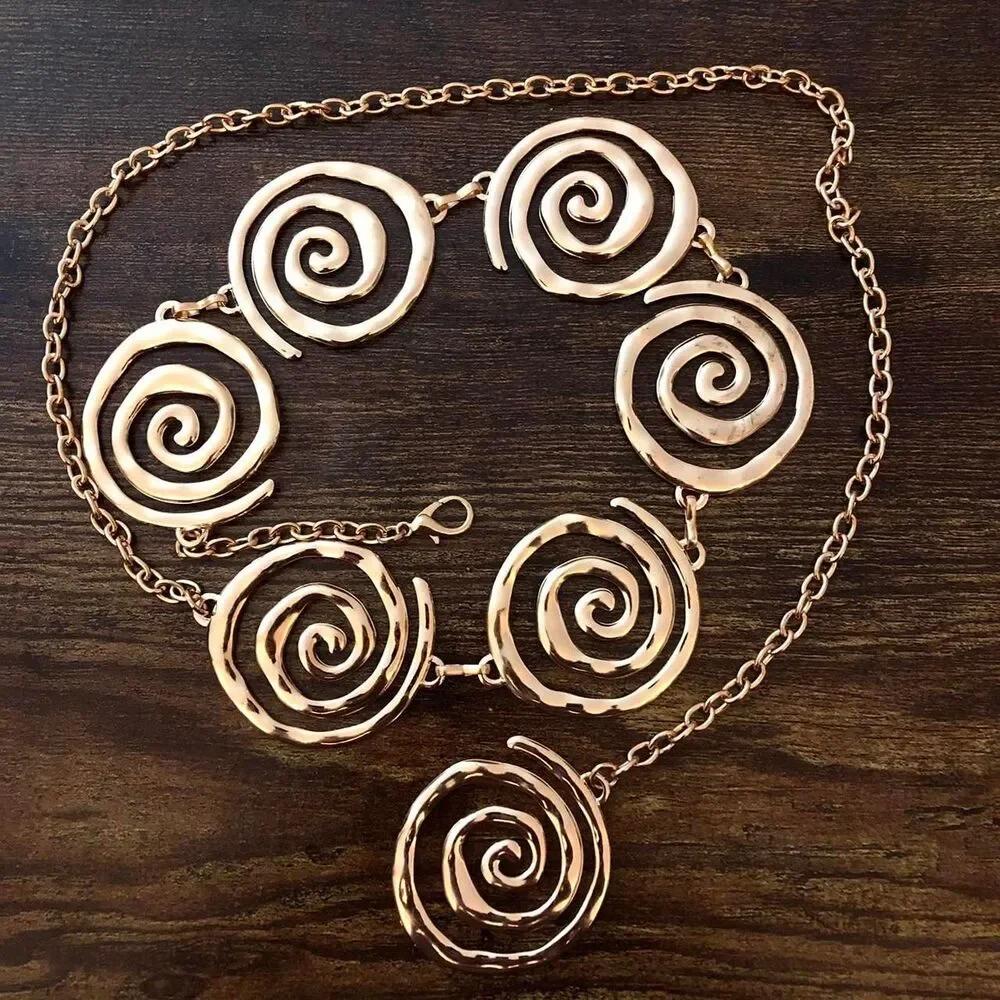 Vintage Y2K Retro Gold Spiral Waist Chain Belt, Fits 18.5-38.5 Inches, X7GA1242